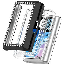 [2枚セット] スマートウォッチ用ケース カバー 空 ラインストーン 保護カバー プレミアム PC 素材 耐衝撃 防傷 ファッション レディース 装飾シェル (ブラック+クリア)
