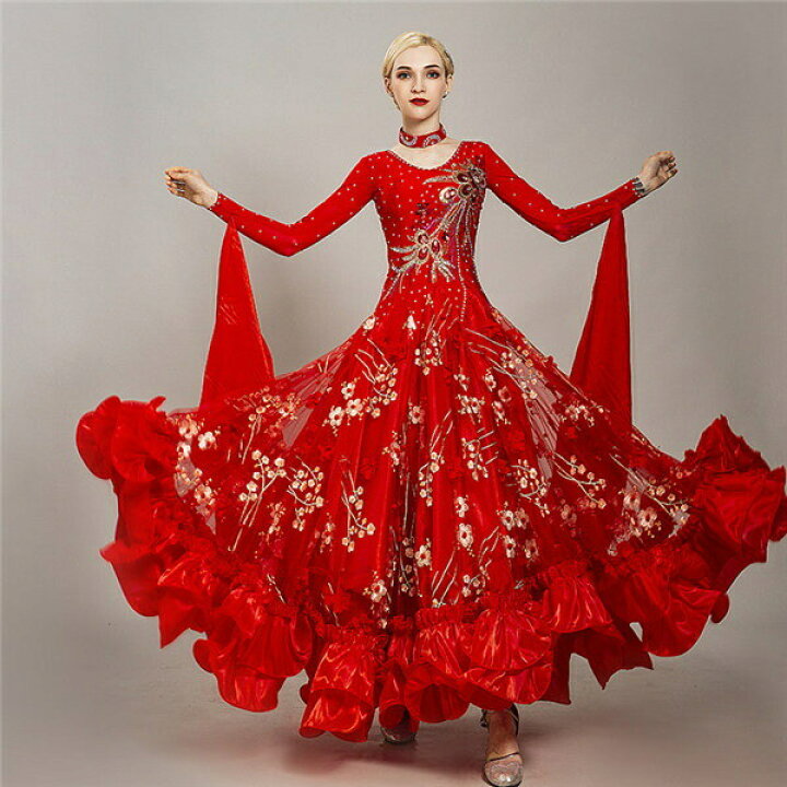 楽天市場】社交ダンス 大きい裾 豪華な ドレス 競技着 練習着 演出用  