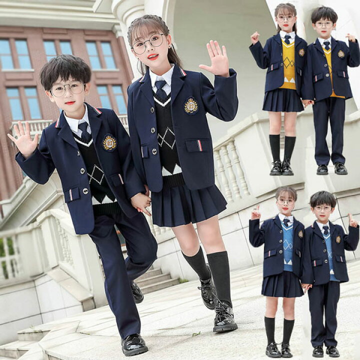 女の子 男の子 🏁 ジュニアスーツ 制服 キッズ 小学生 中学生 七五三 韓国風 卒園式 入園式 子供の日 【その他】 長袖 ネイビー ジャケット 生徒制服