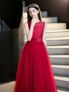 ピアノ発表会 ドレス 子供 女の子 発表会ドレス 子ども ワンピース ノースリーブ レース ワインレッド お祝い日 演奏会 音楽会 フォーマル 誕生日 撮影 パーティー ジュニア キッズ ロングド