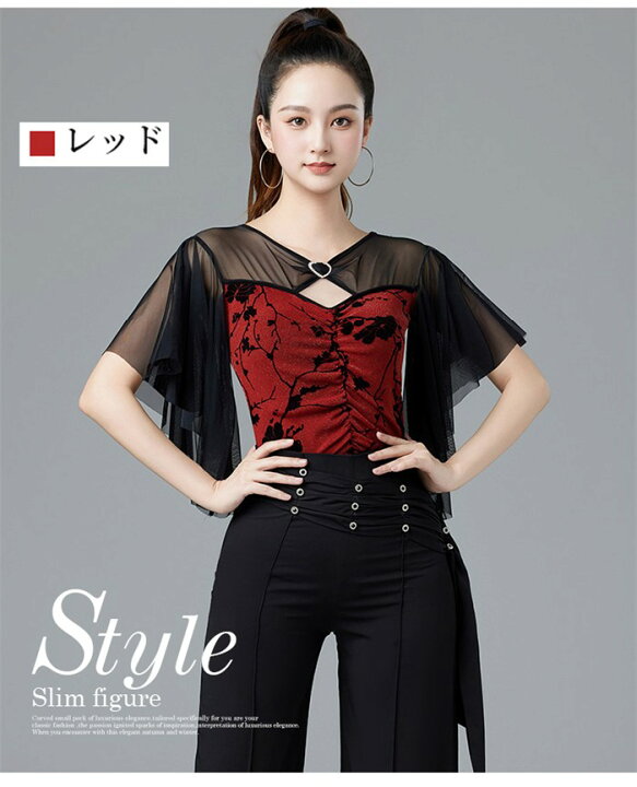 楽天市場】社交ダンス トップス レオタード 透け感 ブルー レッド 