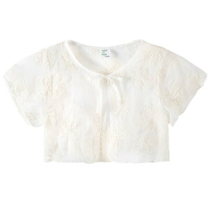 カーディガン 子供服 花柄 ボレロ キッズ 七分袖 半袖 ショート丈 ドレス フォーマル 羽織り 結婚式 ピアノ発表会 女の子 白 子ども 七五三 薄手春 夏 秋 100 110 120 130 140 150 160cm オフホワイト
