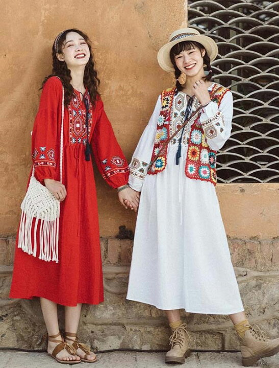 楽天市場】ワンピース 夏 刺繍ワンピース エスニック柄 マキシ丈  