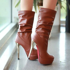 くしゅくしゅブーツ ルーズブーツ ミドルブーツ ブーツ レディース 防水プラットフォーム 2ways着用 細いヒール レオパード柄 スーパーハイヒール ヒョウ柄 ミッドカーフブーツ 秋 冬 女性用