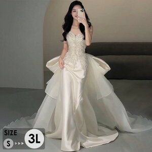 ウェディングドレス ビスチェ マーメイドライン ロングドレス ビッグリボン フォトウェディング 花嫁ドレス 結婚式 披露宴 二次会 撮影用 前撮り 後撮り シンプル プリンセス風 白ドレス 大