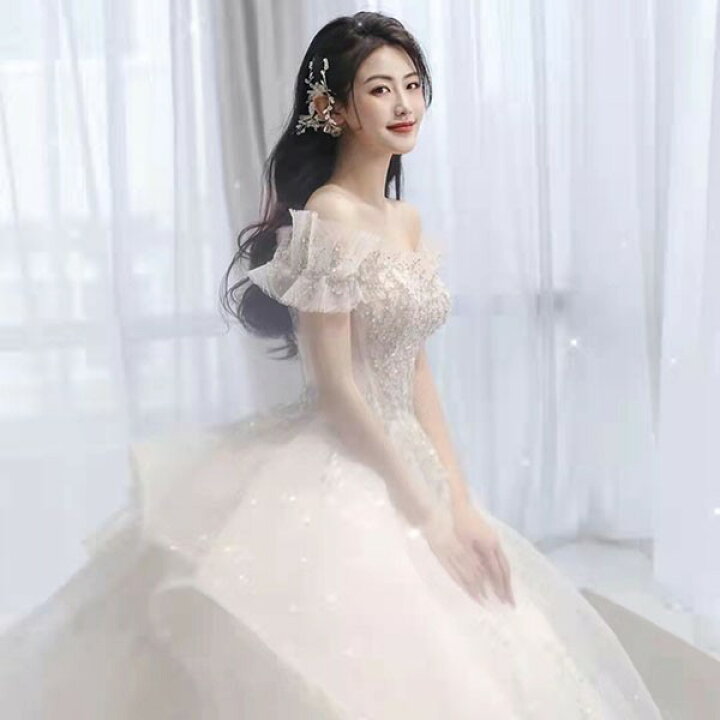 楽天市場】花嫁 ウェディングドレス オフショルダー ベール/パニエ  