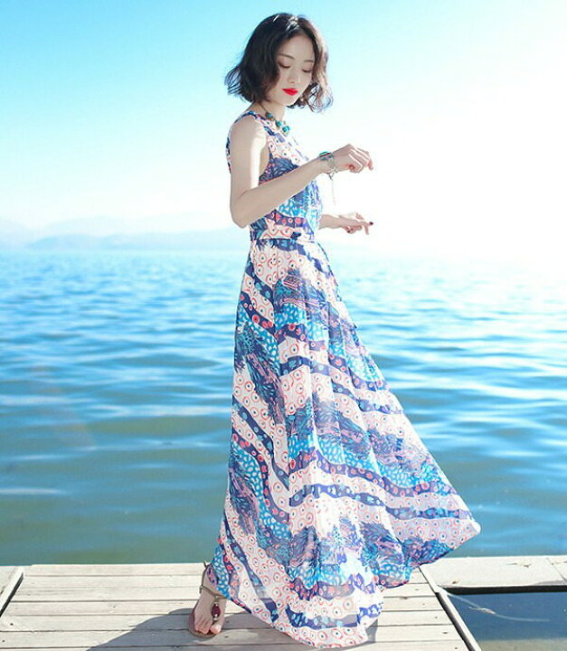 楽天市場】夏 ワンピース ロングワンピース 花柄 ノースリーブ おおき 