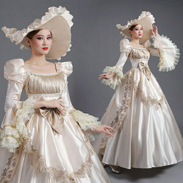 楽天市場】ロングドレス お姫様ドレス 中世ヨーロッパ 袖あり  