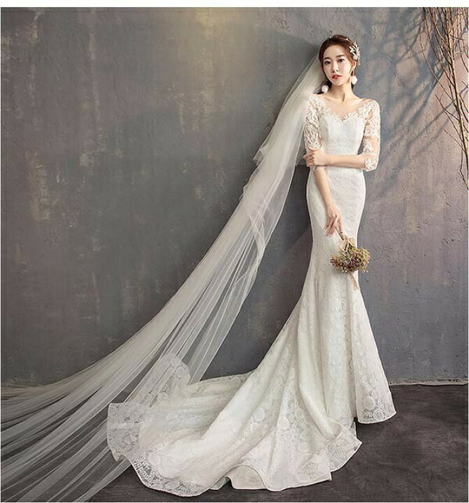 楽天市場】花嫁 ウェディングドレス フィッシュテール 小さいサイズ 袖  