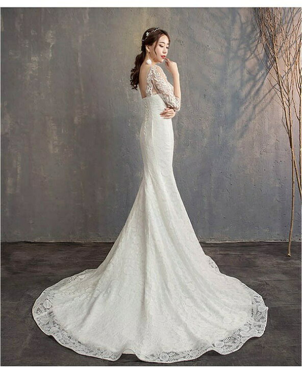 楽天市場】花嫁 ウェディングドレス フィッシュテール 小さいサイズ 袖  