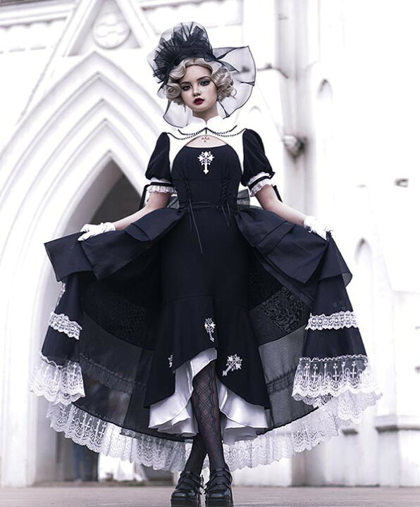 楽天市場】ロリータ ゴスロリ 黒 十字架柄 ワンピース Aライン Lolita  