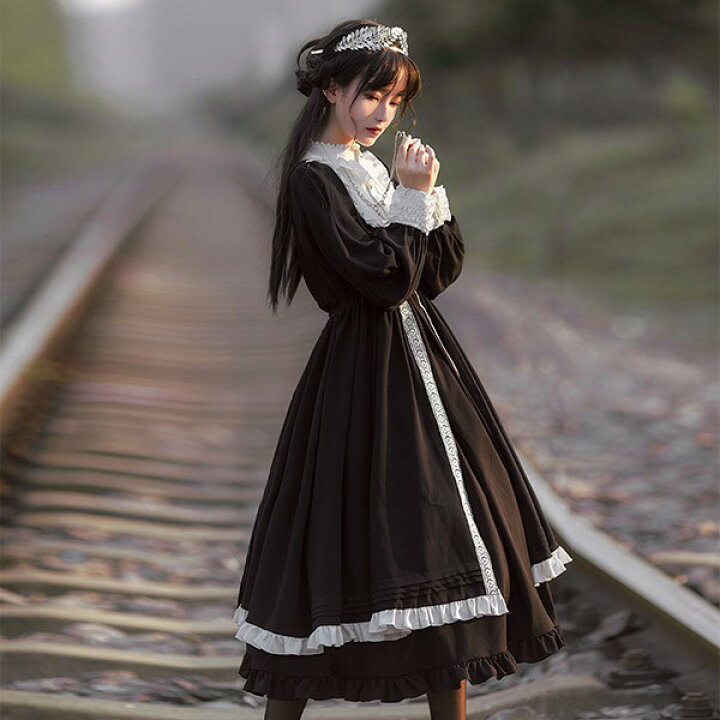 楽天市場】ロリータ ゴスロリ 黒 十字架柄 ワンピース Aライン Lolita 