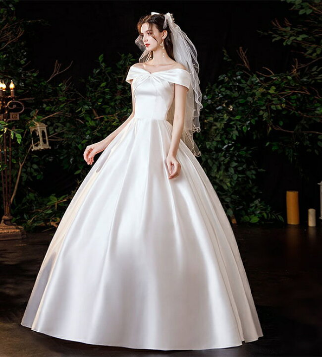 楽天市場】花嫁 ウェディングドレス オフショルダー Aライン サテン 白  