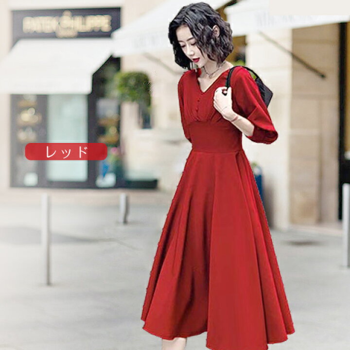 楽天市場】発表会 ドレス 演奏会 ミディアムドレス 袖あり Vネック  