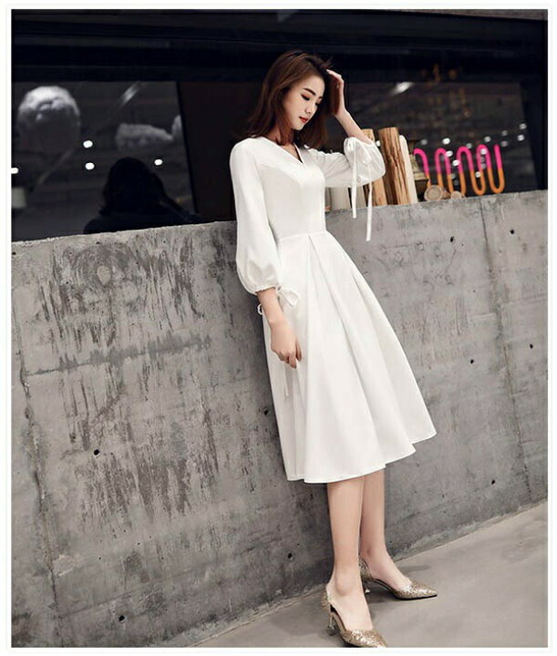 楽天市場】カクテルドレス ミディアムドレス パーティードレス 袖あり  