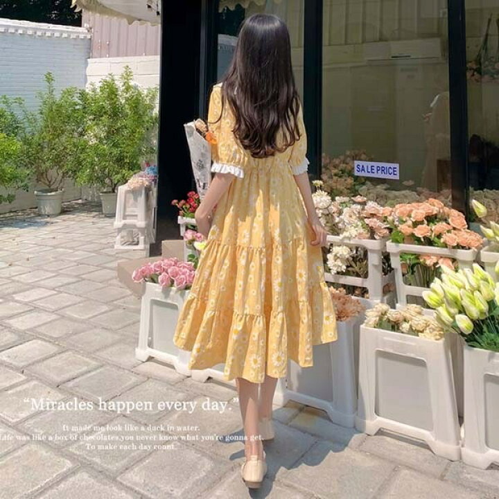 楽天市場 ワンピース ビッグカラー デイジー柄 イエロー ポワン袖 半袖 ひざ下丈 夏 夏服 かわいい 大きいサイズ レディース ゆったり 小花柄 フリルデコカラー 大きいサイズ ロリータ ミモレ丈 ワンピース スイート ワンピース 黄色 サマー M 2xl 3xl 4xl Dd106x1x1x1