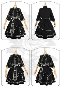 ミリロリ 軍服ロリータ ゴスロリ フルセット ゴシック ブラウス スカート 上下フルセット ミリタリーロリィタ ブラック 黒 膝丈 レディース ロリータアウター 着?せ 女の子 長袖あり 厚手 防