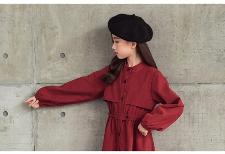 楽天市場 キッズ ワンピース キッズワンピース 子どもワンピース 袖あり 長袖 子供服 女の子 ガール ピアノ 発表会 春秋 コール天 ミモレ丈 ロング ワンピ トレンチ風 シンプル かわいい お姫様 ブラック 黒 ワインレッド 赤 1 130 140 150 160 165 Dt146x1 発表会ドレス