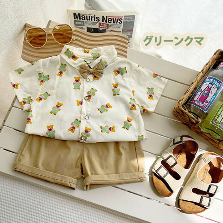 楽天市場】キッズ 子供服 夏服 男の子 アロハシャツ クマ柄 蝶ネクタイ 