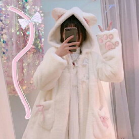 猫耳パーカー レディース アウター コート ボアコート もふもふ ふわふわ もこもこ ジップアップ フード付き 長袖 秋冬 防寒 可愛い ホワイト ゆったり オーバーサイズ 韓国風 カジュアル ジャケット 大人女子 学生 df169y6y6f4