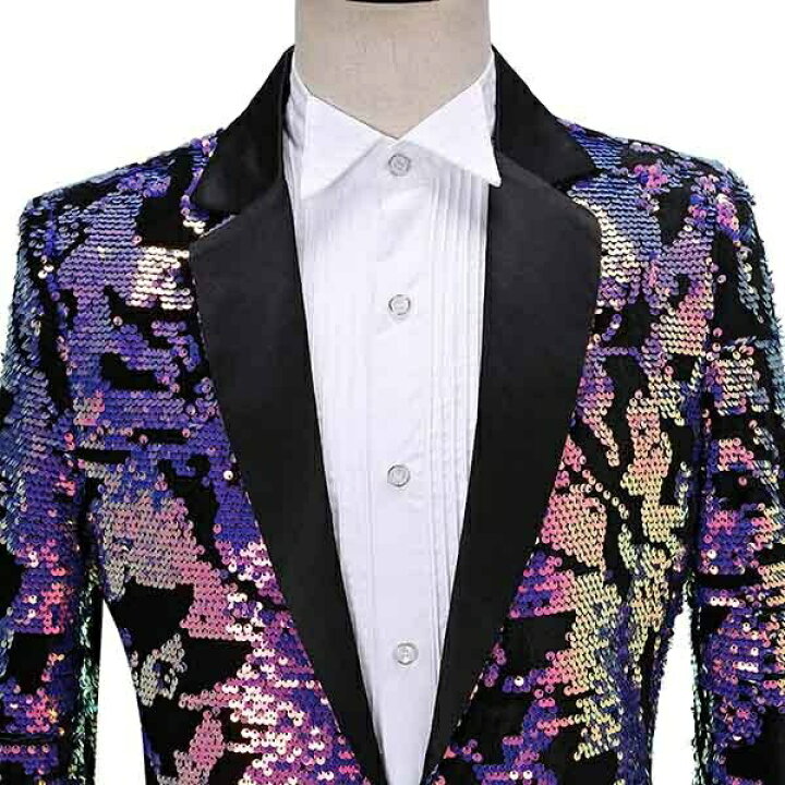 名入れ無料 ジャケット メンズ ステージ衣装 演出服 スパンコール キラキラ 個性的 虹色 レインボー カラフル ストライプ カラオケ大会 ダンス 衣装 王子様 演奏会 男性 アイドル 貴族服 演劇 オペラ 声楽 コスプレ 忘年会 新年会 ハロウィン M L Xl 2xl 3xl