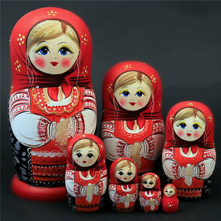 Amazon.co.jp: ロシア人形 ロシアのMatryoshka 7ピースのお土産の入れ子人形の家の装飾ロシアのネスティング人形クリエイティブかわいいオープニング結婚式のギフト  マトリョーシカ (Color : Red) : おもちゃ マトリョーシカ ロシアのMatryoshka 7ピースネスド人形ハンドメイド木製Matryoshkaクリエイティブパズル工芸品ハロウ