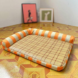 犬 ベッド 猫 ベッド ペットベッド 夏 猫用 猫マット ござ ペット ソファー クッション 暑さ対策 安眠 寝台 涼感マット 熱中症 対策 通気 接触冷感 ぐっすり眠る オレンジ色 通気性 抗菌防臭