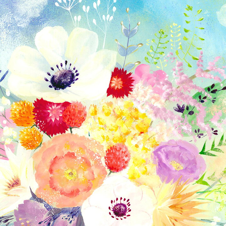 楽天市場 絵画 インテリア 絵 エール Lサイズ 花束 風水 玄関に飾る絵 風水 壁飾り 花 かすみ草 たんぽぽ アネモネ スターチス ナズナ ブーケ リビング 事務所 応接室 病院 お見せ 店舗に飾る絵 インテリアアート 妖精 壁掛け アートポスター 花の絵 明るい