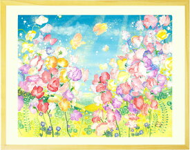 【New】 絵画 スイートピー 菜の花 「春風にのって」■Sサイズ■ 癒し 青空 蝶 菜の花畑 四葉 クローバー 花 インテリア 玄関に飾る絵画 風水 絵 アート 花の絵 壁 飾り おしゃれ 額付き プレゼント 運気が上がる絵 部屋 女性 贈り物 記念品 壁掛け 絵 優しい 小さいサイズ