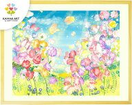 絵画 スイートピー 風景画 菜の花 「春風にのって」 癒し 青空 風景 蝶 菜の花畑 四葉 クローバー 花 イ…