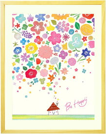 【New】 絵画 インテリア ブーケ 「Happy Bouquet」 花束 ブーケ 玄関 ウェルカムボード 店舗 入り口 リビング 風水 運気が上がる絵 運気アップ かわいい 額付き 額入り アート Be Happy スマイル 部屋 家 笑顔 幸せ すずらん 桜 ひまわり 絵 人気 ピンク テキスタイル 感謝