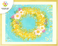 【新作】 絵画 ミモザ リース 「つなぐ、つむぐ」 玄関 インテリア 風水 絵 花 黄色 玄関に飾る絵画 壁掛…