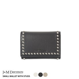 【ハプティックhbSS】【J&M DAVIDSON】ジェイアンドエム デヴィッドソン SMALL WALLET WITH STUDS スモール ウォレット ウィズ スタッズ SSMW-1XX-SCXX 三つ折り財布 ブラック ライトグレー HAPTIC ハプティック