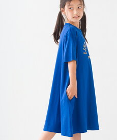 【ハプティックhbF】【OMNES】キッズ 汗じみ防止UV プリント半袖ワンピース 子ども服 子供服 女の子 kids カジュアル ロゴプリント フレアワンピース 110cm 120cm 130cm 140cm 150cm HAPTIC ハプティック