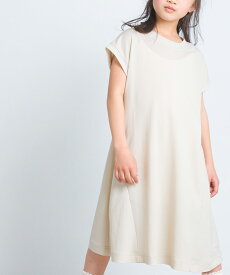 【ハプティックhbI】【OMNES】キッズ 接触冷感レーヨンナイロンAラインワンピース 子供服 子ども服 ミモレ丈 ロングワンピース 半袖 シンプル 女の子 100 110 120 130 140 HAPTIC ハプティック