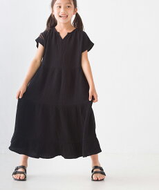 【ハプティックhbF】【OMNES】キッズ ダブルガーゼ フレンチスリーブティアードワンピース 子ども服 子供服 女の子 kids 半袖 ダブルガーゼワンピース 100cm 110cm 120cm 130cm 140cm HAPTIC ハプティック