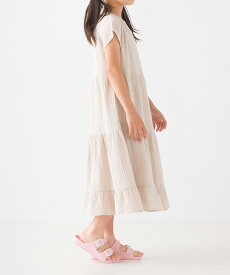 【ハプティックhbI】【OMNES】キッズ ダブルガーゼ フレンチスリーブティアードワンピース 子ども服 子供服 女の子 kids 半袖 ダブルガーゼワンピース 100cm 110cm 120cm 130cm 140cm HAPTIC ハプティック