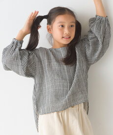 【OMNES】キッズ ダブルガーゼ タックボリューム長袖プルオーバー 子ども服 子供服 女の子 ガーゼシャツ 長袖シャツ 無地 チェック柄 ドット柄 カジュアル ナチュラル 100 110 120 130 140 HAPTIC ハプティック