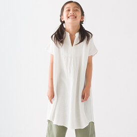 【ハプティックhbF】【OMNES】キッズ ダブルガーゼフレンチスリーブワンピース ブザム切替 子ども服 子供服 女の子 kids 半袖 ダブルガーゼワンピース 100cm 110cm 120cm 130cm 140cm HAPTIC ハプティック