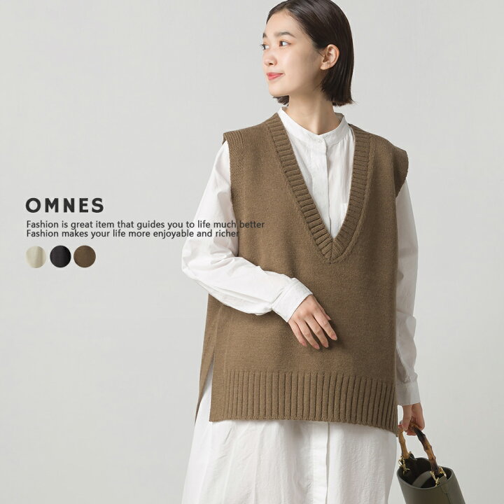楽天市場 Omnes アクリルウール Vネックニットベスト レディース フリーサイズ カジュアル 深vネック 秋冬 ナチュラル サイドスリット Haptic ハプティック Haptic ハプティック