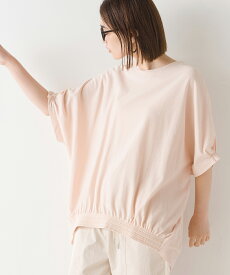 【限界値引き!在庫一掃セール開催中】【OMNES】梨地裾ギャザー半袖Tシャツ レディース フリーサイズ 五分袖 5分袖 無地 カットソー HAPTIC ハプティック