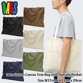 【メール便対応】BAGS/14oz Cotton Canvas bag with Outside Pocket(バッグス/ポケット付きコットンキャンバストートバッグ)【エコバッグ/カバン/鞄/無地/レジ袋】【39ショップ送料無料ライン対応】