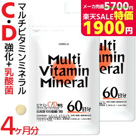 ＼スーパーSALE特価／マルチビタミン マルチミネラル 2ヶ月分×2袋 マルチビタミンミネラル サプリメント ビタミンA ビタミンB ビタミンC 葉酸 ビオチン ミネラル 鉄 亜鉛 カルシウム マグネシウム 銅 ヨウ素 酵母