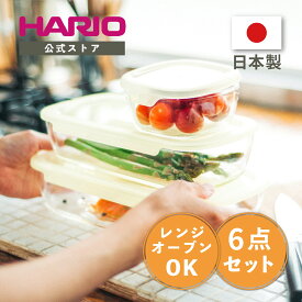 【公式ショップ】HARIO スタッキング耐熱ガラスコンテナ6個セット　ハリオ 日本製 耐熱ガラス ガラス セット 保存容器 作り置き ストック