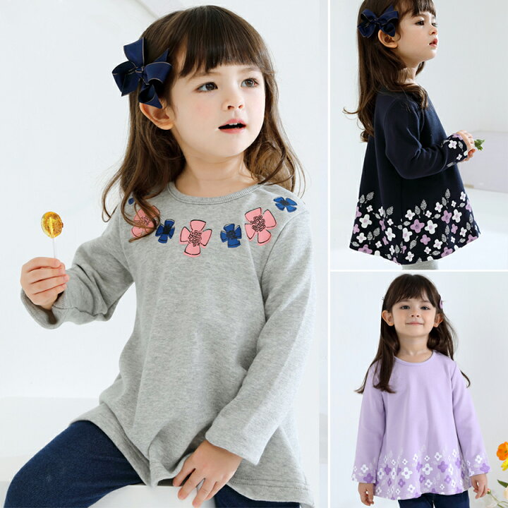 楽天市場 長袖チュニック 女の子 トップス 長袖 トップス Tシャツ 長そで 花柄 子供服 キッズ ジュニア 子供 こども 子ども 90 100cm 110cm 1cm 130cm 秋冬 H Oy