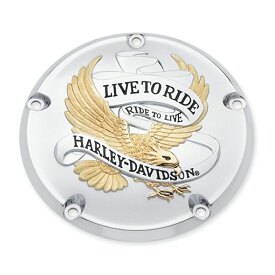 【25340-99A】ハーレー純正　HARLEY-DAVIDSON “LIVE TO RIDE”・コレクション／ゴールド ダービーカバーLive To Ride Derby Cover／EVOダイナ／M8ソフテイル／TCソフテイル／ダイナ／