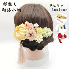 送料無料 即納 成人式 袴 髪飾り 9点セット 卒業式 ヘアーアクセサリー 浴衣 七五三 髪留め 和風 結婚式 二次会 つまみ細工 コーデやすい 大学生 中学生 和装小物