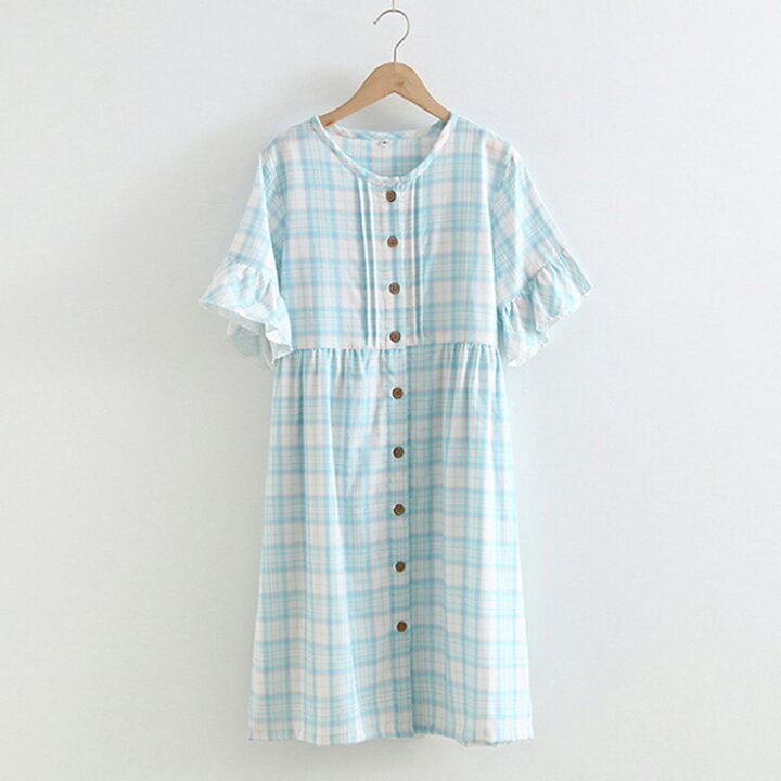 楽天市場 送料無料 パジャマ ワンピース 前開き 半袖 ルームウェア ガーゼネグリジェ 前開き 部屋着 チェック柄 ワンピース パジャマ 前開き 半袖 夏 ルームウェア ワンピース ハーマー