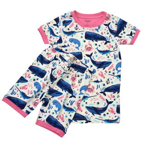 Hatley オーガニックコットン キッズ パジャマ（半袖）AquaticFriends | キッズ 半袖 パジャマ 上下セット 春夏 夏 オーガニック コットン 綿100% ルームウェア かわいい クジラ イルカ イッカク エビ カニ 水族館 [M便 1/1]