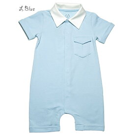 LovinglyOrganics 【SALE／50%OFF】オーガニックコットン ベビーショートオール 半袖 LittleBusiness | オーガニック コットン 綿 ベビー服 出産祝い ギフト プレゼント 男の子 ロンパース カバーオール 七五三 セレモニー 結婚式 春 夏 半袖 襟付き セール